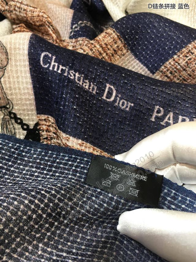 Dior圍巾 迪奧最新的專櫃主打 D鏈條拼接 格子暗紋羊絨長巾  llwj7147